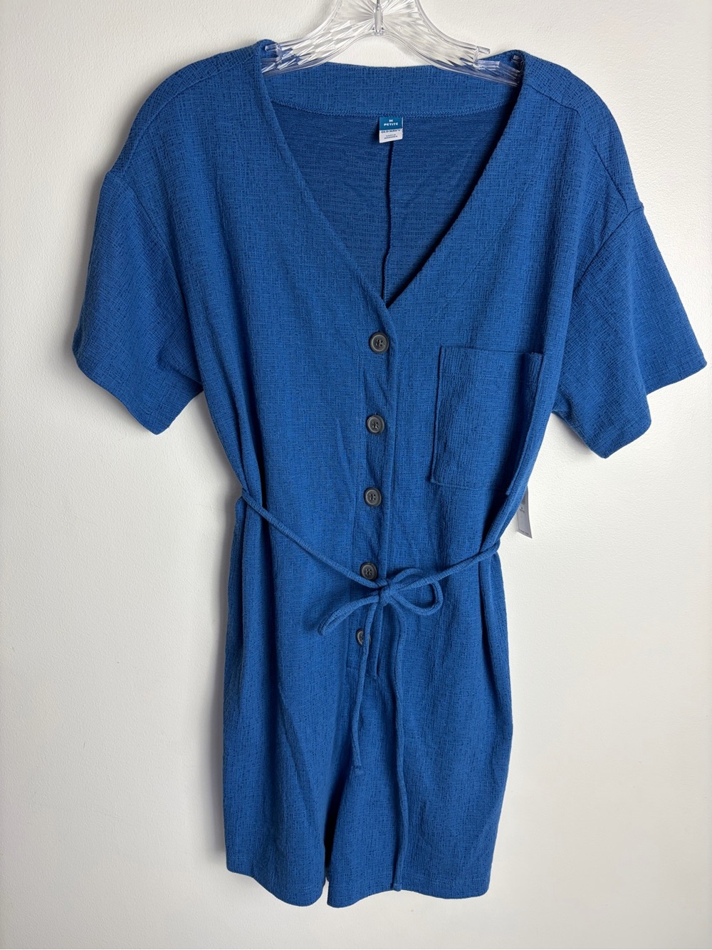 Old Navy Blue Button-Front Romper with Waist Tie